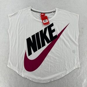 NWT Nike Shirt Women's White Swoosh Logo Short Sleeve Athletic Tee Sz Large